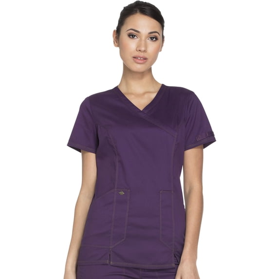 Dickies Essence Medical Scrubs Top for Women Mock Wrap Plus Size DK804, 5XL, Eggplant