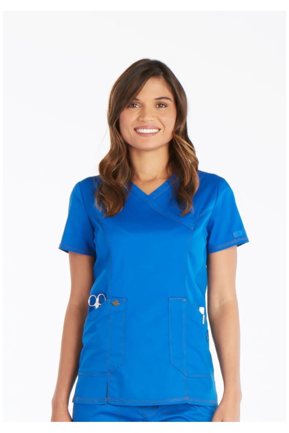 Essence Medical Scrubs Top for Women Mock Wrap Plus Size DK804, 5XL, Royal