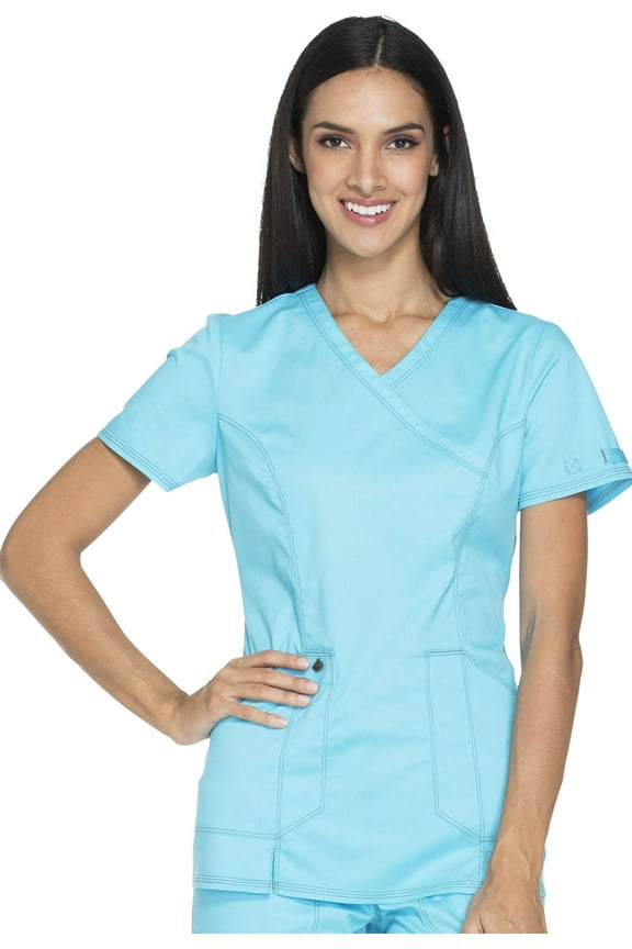Essence Medical Scrubs Top for Women Mock Wrap Plus Size DK804, 5XL, Turquoise