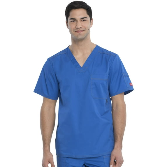 Dickies Gen Flex Medical Scrubs Top for Men V-Neck 81722, S, Royal