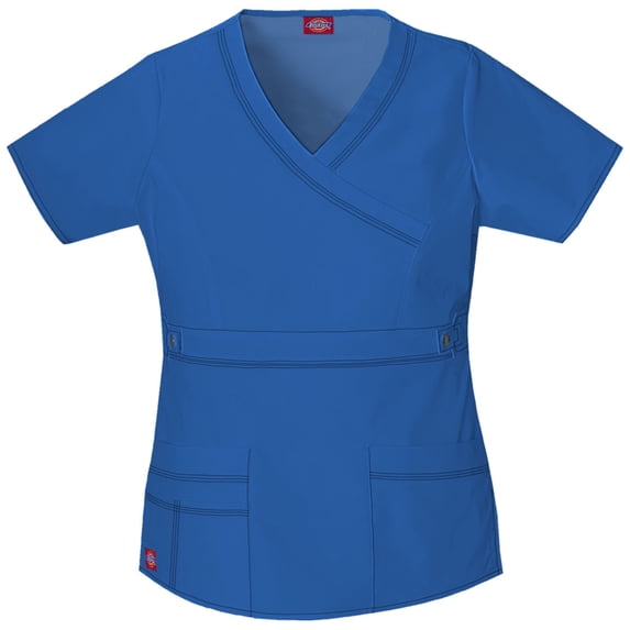 Dickies Gen Flex Medical Scrubs Top for Women Mock Wrap 817355, L, Royal