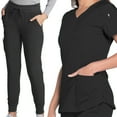 thumbnail image 1 of Dickies Jogger Scrubs For Women Set with V-Neck Top and Drawstring Jogger Scrub Pants, Black, Extra Large, 1 of 4