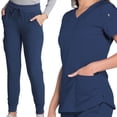 thumbnail image 1 of Dickies Jogger Scrubs For Women Set with V-Neck Top and Drawstring Jogger Scrub Pants, Navy, Extra Large, 1 of 4