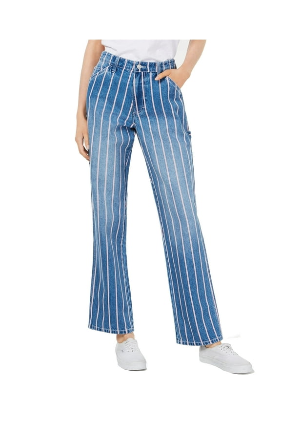 Junior's Relaxed Fit High Rise Carpenter Pant (Blue Stripe, 7/28)