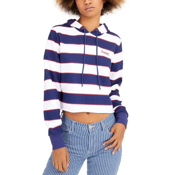 Dickies Junior's Striped Logo Cropped Hoodie Red overflw Size Medium