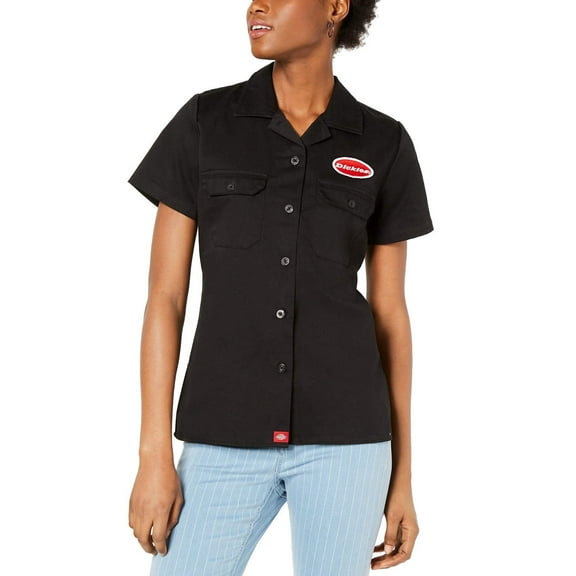 Dickies Junior's Women's Short-Sleeve Graphic Uniform Style Work Shirt (Black, Small, S)