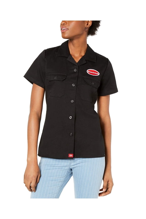 Junior's Women's Short-Sleeve Graphic Uniform Style Work Shirt (Black, Small, S)