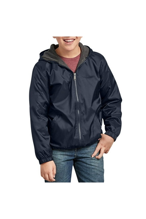 Kids Fleece Lined Hooded Jacket, Dark Navy, Large
