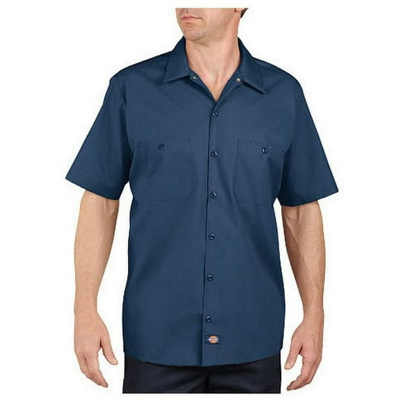 Dickies LS535NV S Men's Navy Poly/Cotton SS Industrial Work Shirt - S