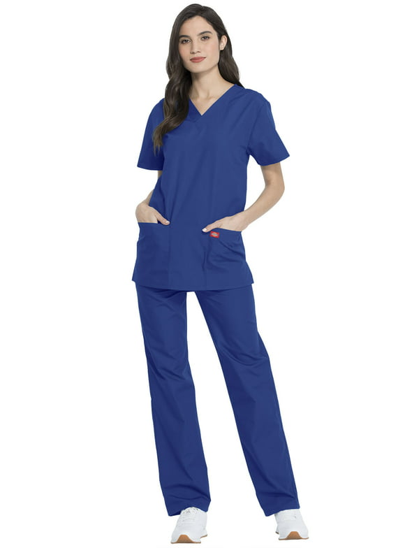 Dickies Men & Women Top and Pant Medical Scrubs Set Plus Size DKP520C, 2XL, Galaxy Blue