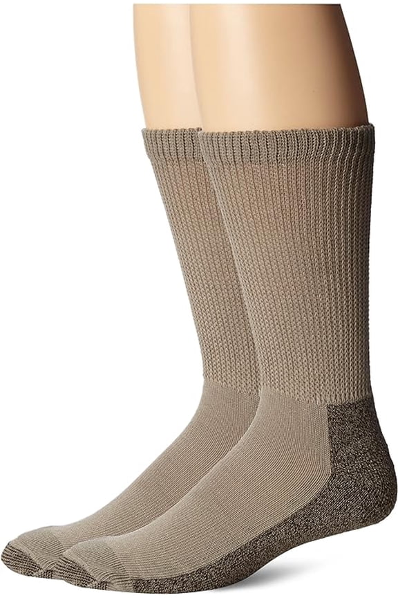 Men's 2 packs Steel Toe NonBinding Crew Socks, Size 6-12, Khaki