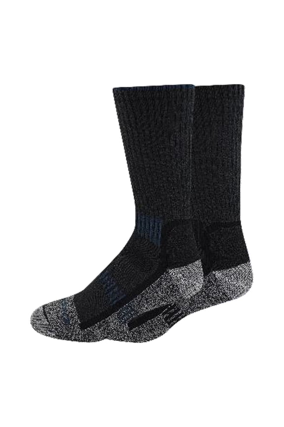 Men's 2 pairs Mid Weight Merino Wool Blend Crew Socks, Sizes 6-12,Black