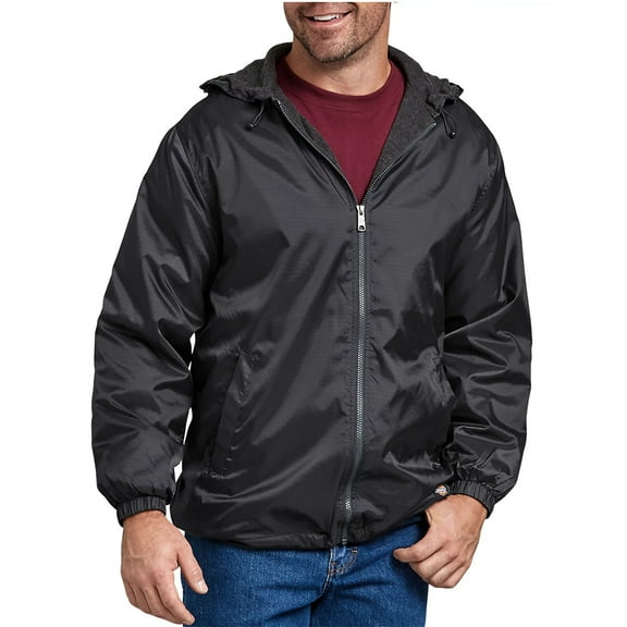 Dickies Men's 33237 Fleece Lined Hooded Nylon Water Resistant Jacket Black M