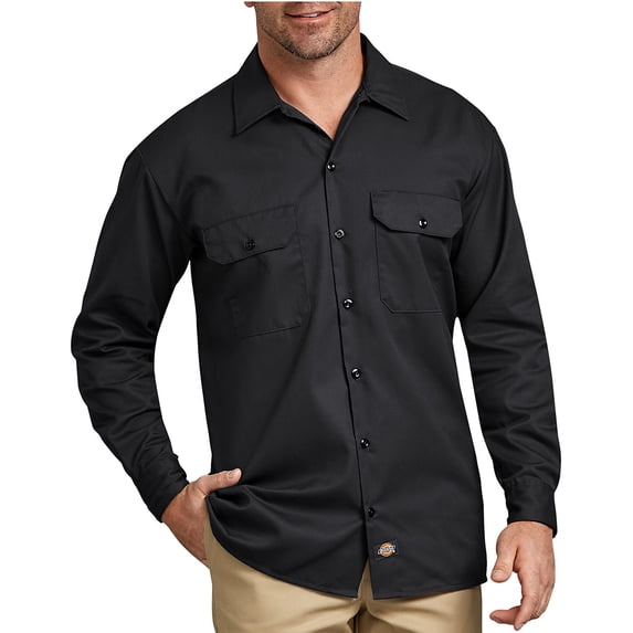 Dickies Men's 574 Long Sleeve Button Front Uniform Work Shirt Black 3XL