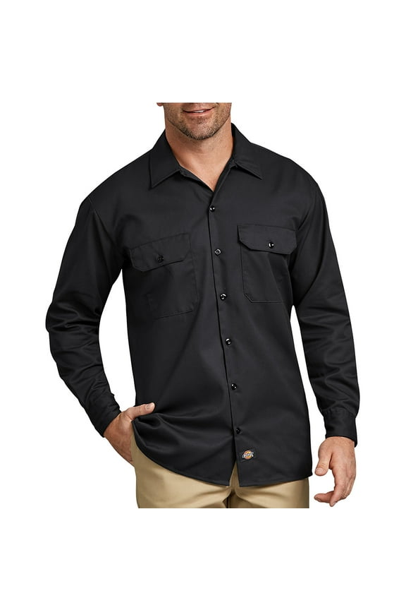 Men's 574 Long Sleeve Button Front Uniform Work Shirt Black 3XL