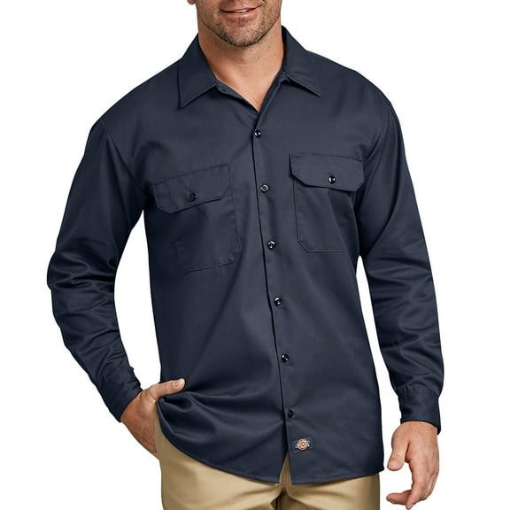 Dickies Men's 574 Long Sleeve Button Front Uniform Work Shirt Dark Navy