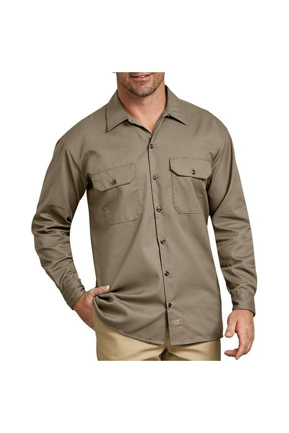 Men's 574 Long Sleeve Traditional Button Front Uniform Work Shirt, Desert Khaki, 3XL
