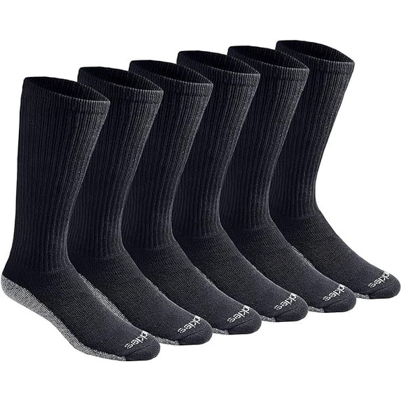 Dickies Men's 6 packs Dri-Tech Boot Length Crew Socks, Size 6-12, Black with Grey Sole