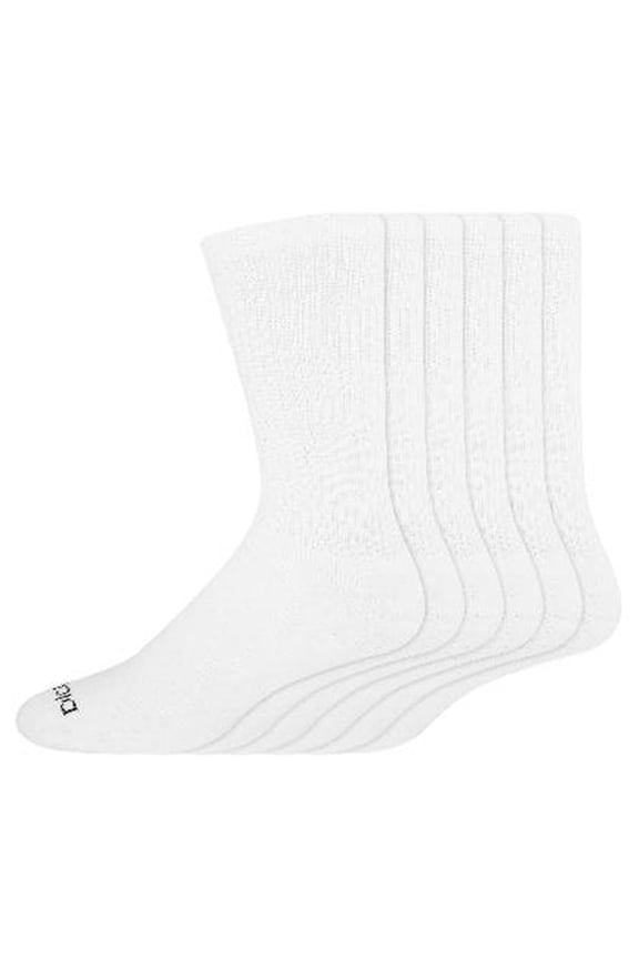 Men's 6 pairs Cushioned Crew Socks, Sizes 13-15, Solid White