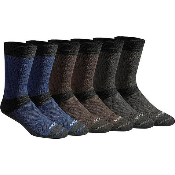 Dickies Men's 6 pairs Dri-Tech Max Cushion Crew Socks, Sizes 6-12, Brown/Blue/Grey Marl