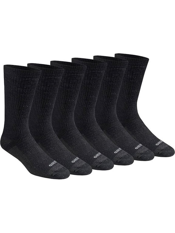 Men's 6 pairs Dri-Tech Max Cushion Crew Socks, Sizes 6-12, Solid Black