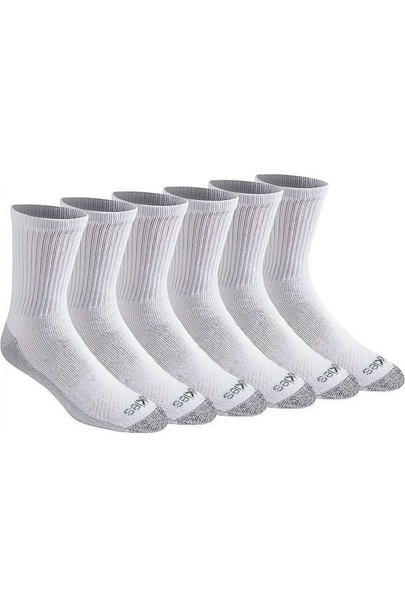 Men's 6 pairs Dri-Tech Mid-Crew Socks, Sizes 6-12, White with Grey Sole