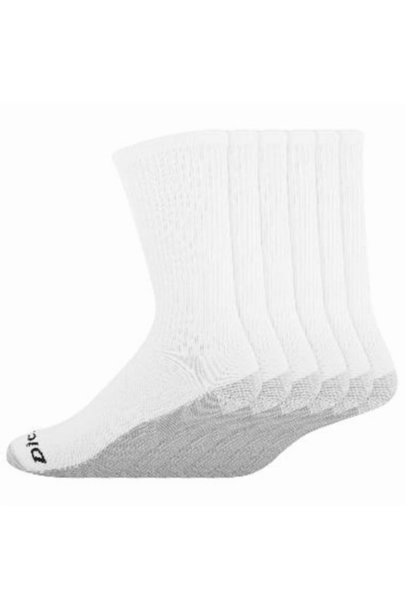 Men's 6 pairs Dri-Tech Ultra Light Crew Socks, Sizes 6-12, White with Grey Sole
