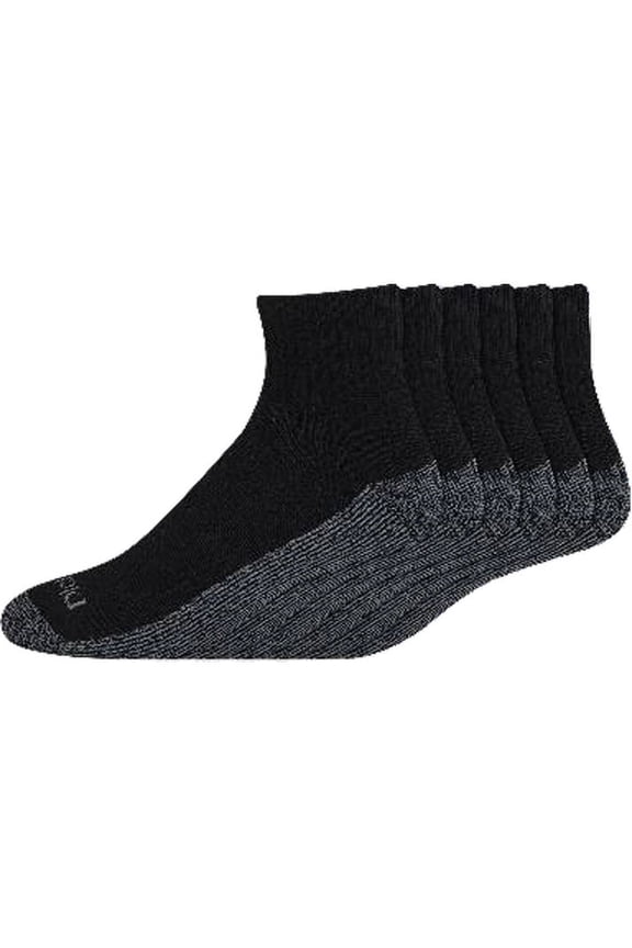 Men's 6 pairs Stain Resister Quarter Socks, Sizes 6-12, Black with Grey Sole