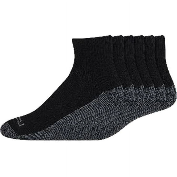 Dickies Men's 6 pairs Stain Resister Quarter Socks, Sizes 6-12, Black with Grey Sole