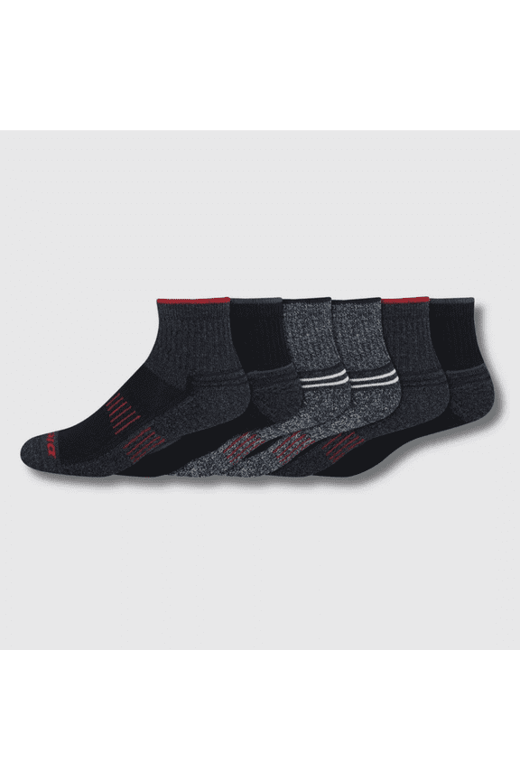 Dickies Men's 6pk Outdoor Navigator Quarter Socks - Black/Red 6-12: Midweight Knit, Tagless, Machine Washable, Tumble Dry