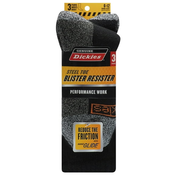 Dickies Men's Blister Resister Crew Sock, 3 Pack Black Size 6-12