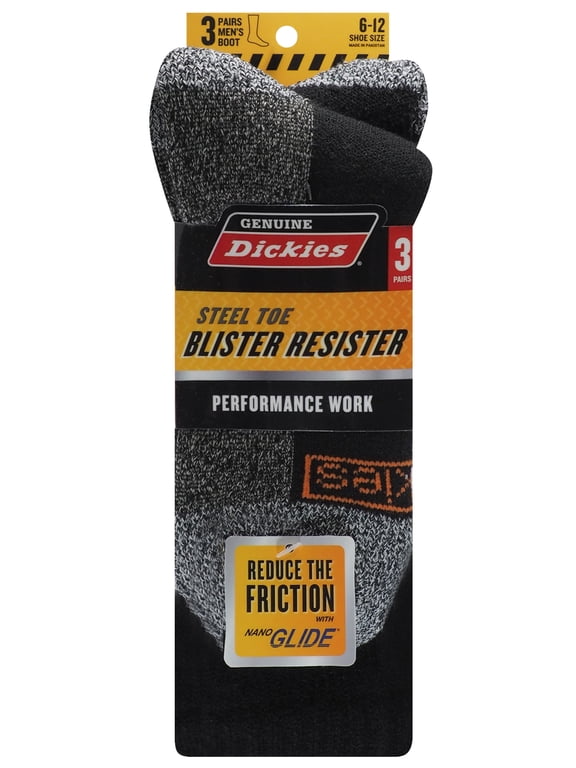 Dickies Men's Blister Resister Crew Sock, 3 Pack Black Size 6-12