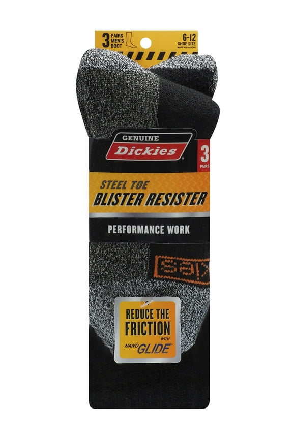 Dickies Men's Blister Resister Crew Sock, 3 Pack Black Size 6-12