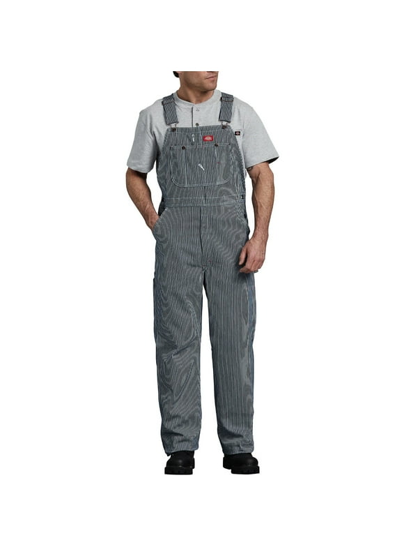 Dickies Men's Coverall Bib Overall Workwear Cotton Stripe Adjustable Strap 83297, Fisher Stripe Blue, 34X30