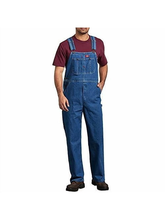 Dickies Men's Denim Bib Overall, Stone Washed Indigo Blue, 38 x 30