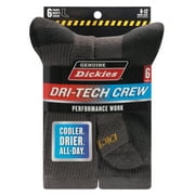 Dickies Men's Dri-Tech Crew Sock, 6 Pack Charcoal Size 6-12