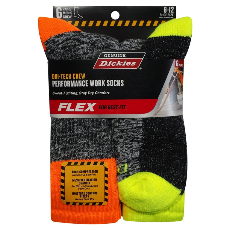 Dickies Men's Dri-Tech Crew Sock, 6-Pack, Hi-Viz Size 6-12 Dickies Men's Dri-Tech Crew Sock, 6-Pack, Hi-Viz Size 6-12