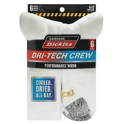 Dickies Men's Dri-Tech Crew Sock, 6 Pack, Solid White Sizes 6-12
