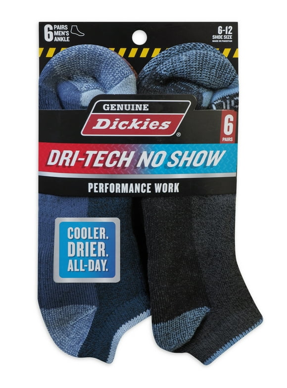 Dickies Men's Dri-Tech No Show Socks, 6-Pack, Shoe Size 6-12