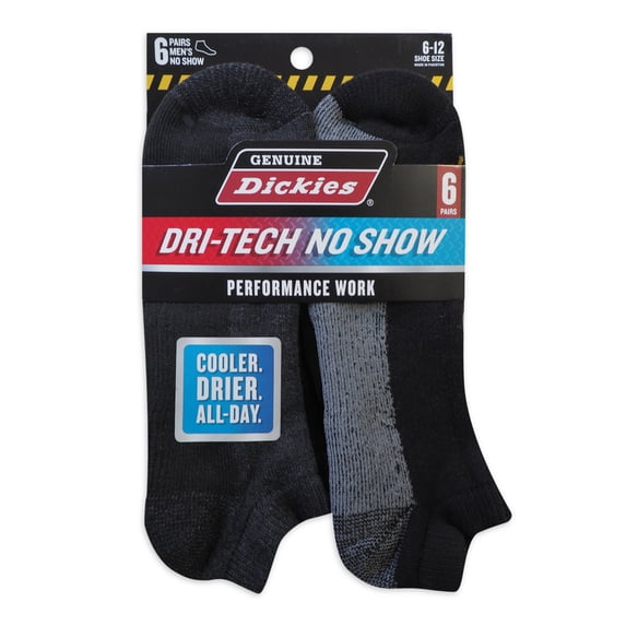 Dickies Men's Dri-Tech No Show Socks, 6-Pack, Shoe Size 6-12