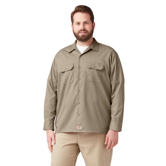 Dickies Men's Flex Relaxed Fit Long Sleeve Twill Work Shirt Desert Sand 3X