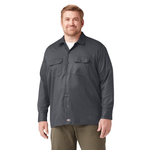 Dickies Men's FLEX Relaxed Fit Long Sleeve Work Shirt, Charcoal Gray, 3XL