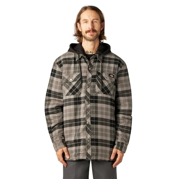 Dickies Men's Flannel Hooded Shirt Jacket | Warm Quilted Lining, Soft Brushed Fabric, Durable Snap Front, Everyday Workwear Comfort