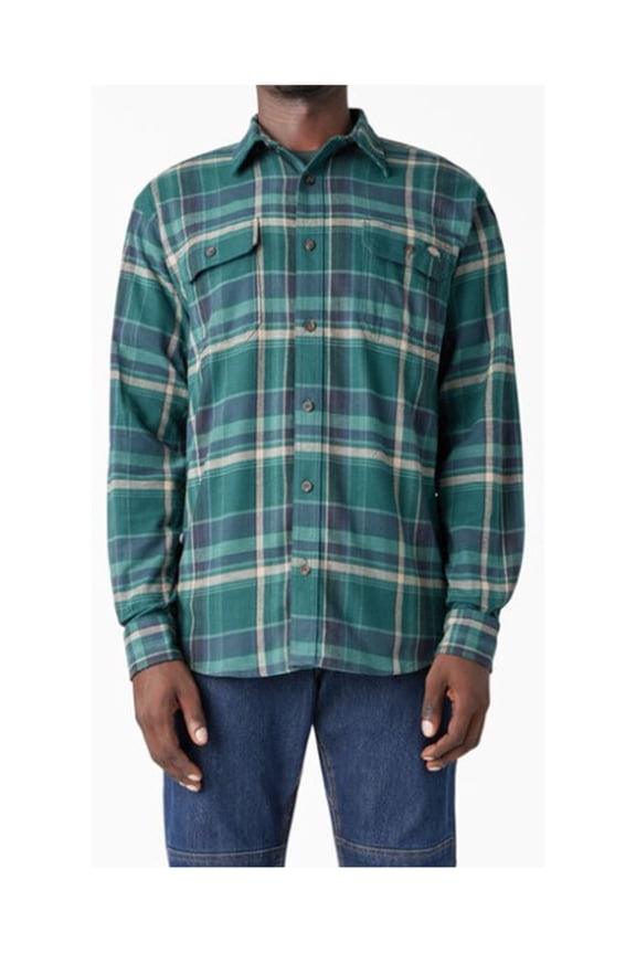 Men's Flex Plaid Print Long Sleeve Button-Down Flannel Work Shirt Forest Green X-Large
