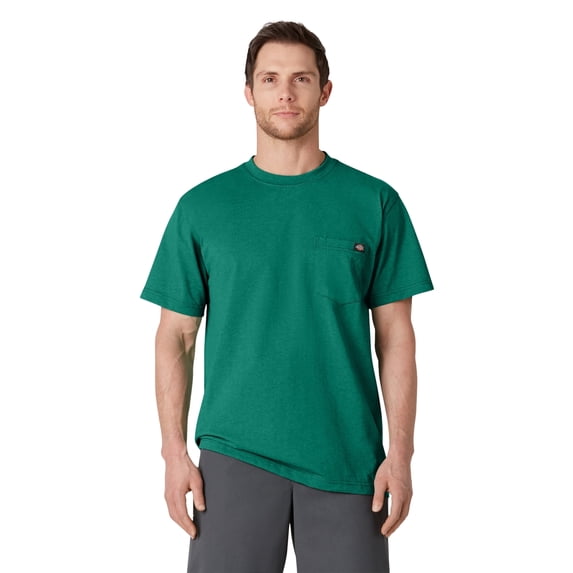 Dickies Men's Heavyweight Heathered Short Sleeve Pocket T-Shirt, Bottle Green Single Dye Heather, LTL