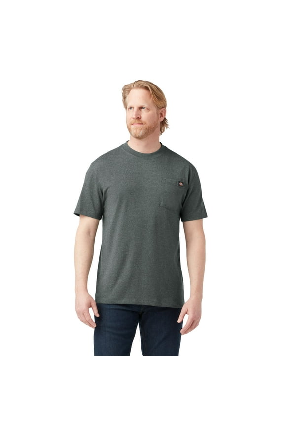 Men's Heavyweight Heathered Short Sleeve Pocket T-Shirt, Hunter Green Single Dye, L