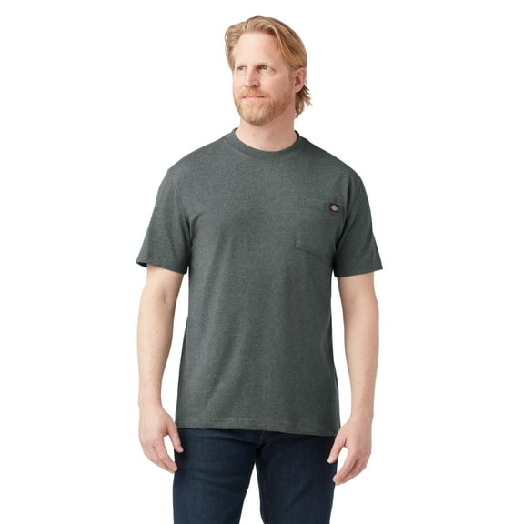 Dickies Men's Heavyweight Heathered Short Sleeve Pocket T-Shirt, Hunter Green Single Dye, L