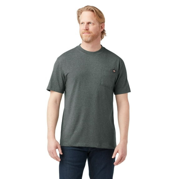 Dickies Men's Heavyweight Heathered Short Sleeve Pocket T-Shirt, Hunter Green Single Dye, S