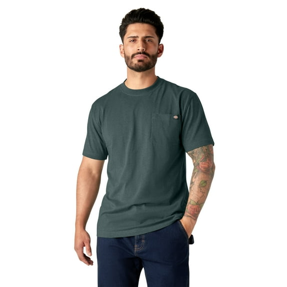 Dickies Men's Heavyweight Heathered Short Sleeve Pocket T-Shirt, Mallard Green Single Dye, M