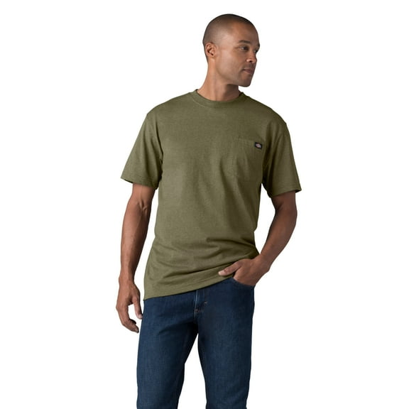 Dickies Men's Heavyweight Heathered Short Sleeve Pocket T-Shirt, Millitary Green Single Dye Heather, M